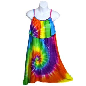 Rainbow Spiral Tie Dye Front Ruffle Sundress